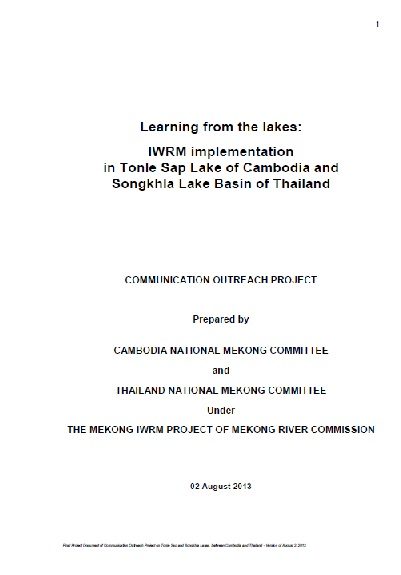 IWRM implementation in Tonle Sap Lake of Cambodia and Songkhla Lake Basin of Thailand.